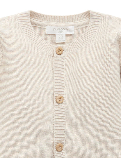 Purebaby Textured Cardigan - Wheat Melange, 3-6M - Image 3