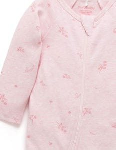 Purebaby Zip Growsuit & Headband Set - Pale Pink Blossom, 3-6M - Image 3