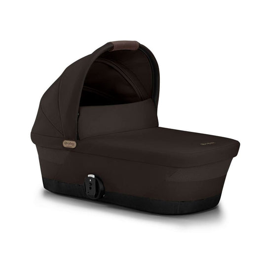 Cybex dark brown carrycot with canopy and leather look handle