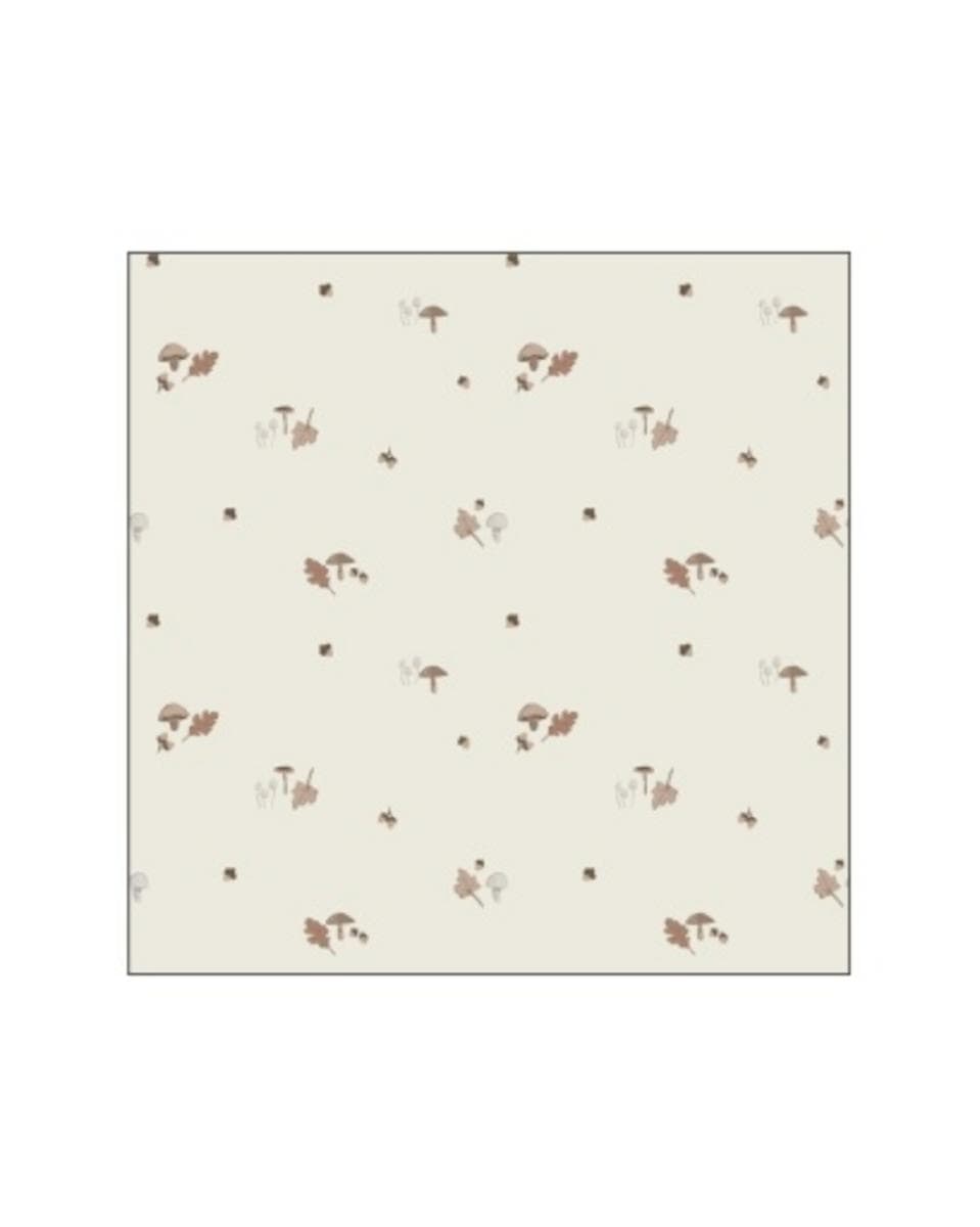 Cream fabric with a repeating pattern of brown mushrooms and oak leaves