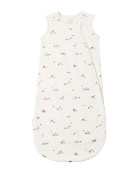 Quincy Mae sleeveless sleep bag in cream with a brown rabbit and mushroom print