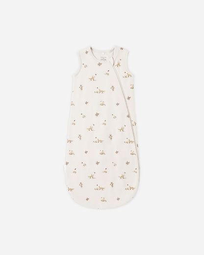 Quincy Mae sleeveless sleep bag in cream with a brown fox and star print