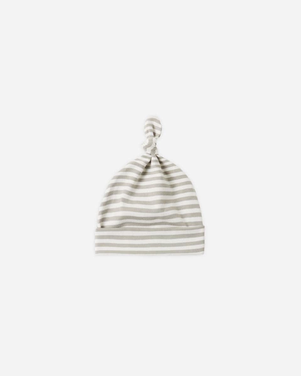 Quincy Mae baby knot hat in grey and white horizontal stripes