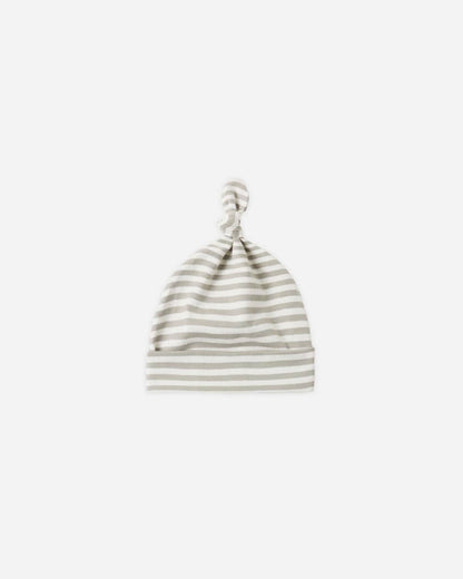 Quincy Mae baby knot hat in grey and white horizontal stripes