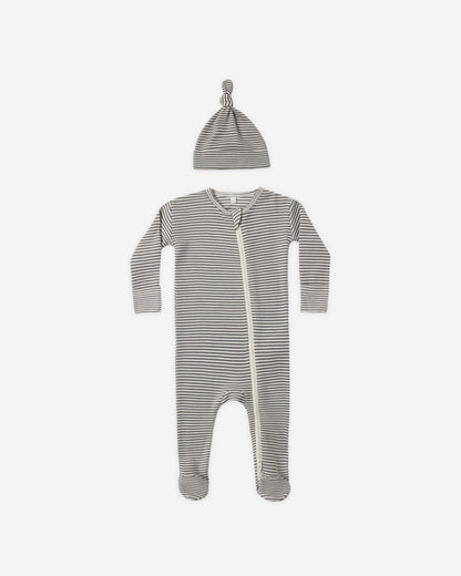 Quincy Mae Waffle Sleep Set - Midnight Microstripe, 0-3M