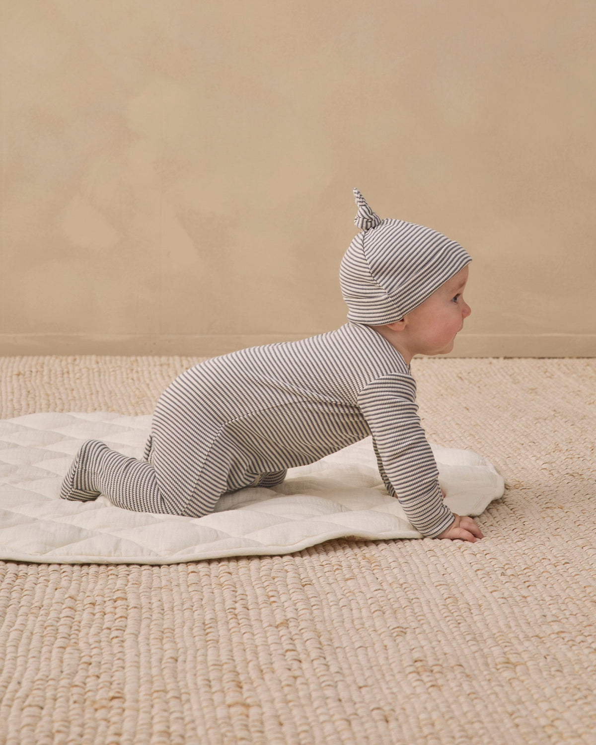 Quincy Mae Waffle Sleep Set - Midnight Microstripe, 0-3M