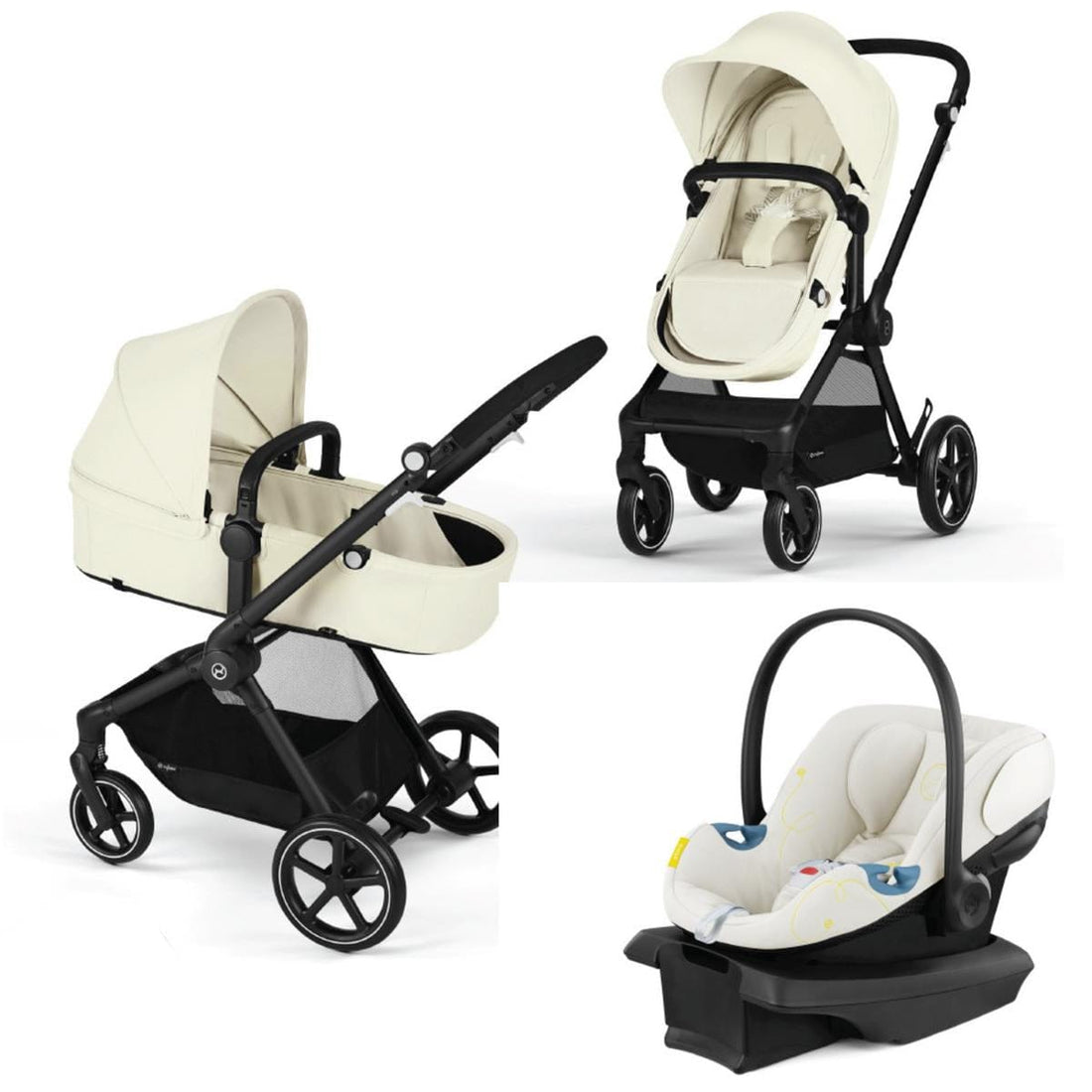 Cybex EOS 5-in-1 Travel System Stroller + Lightweight Aton G Infant Car Seat - Black / Seashell Beige - 522005677