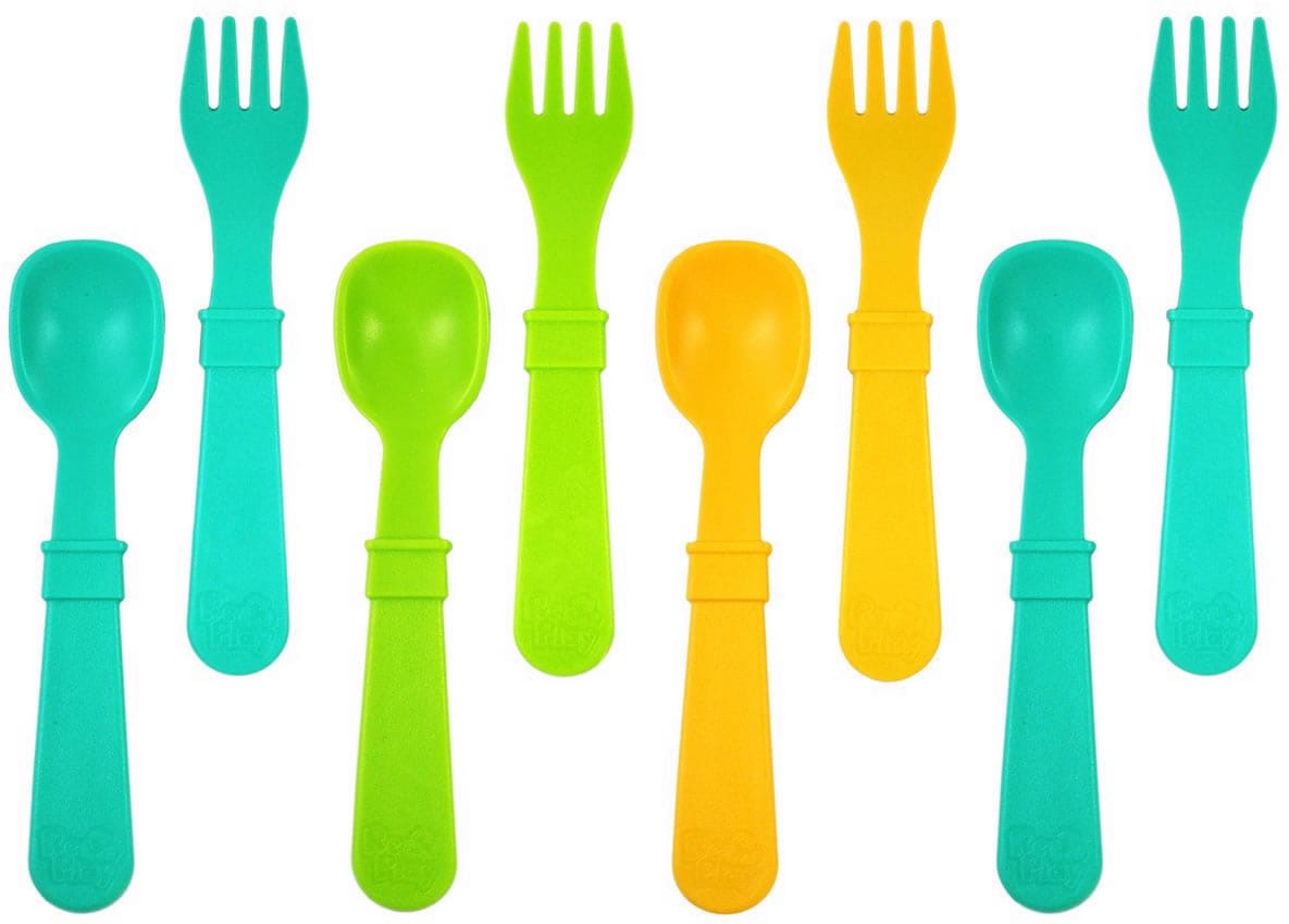 Re-Play Spoon & Fork Set, 8-Pack - Aqua