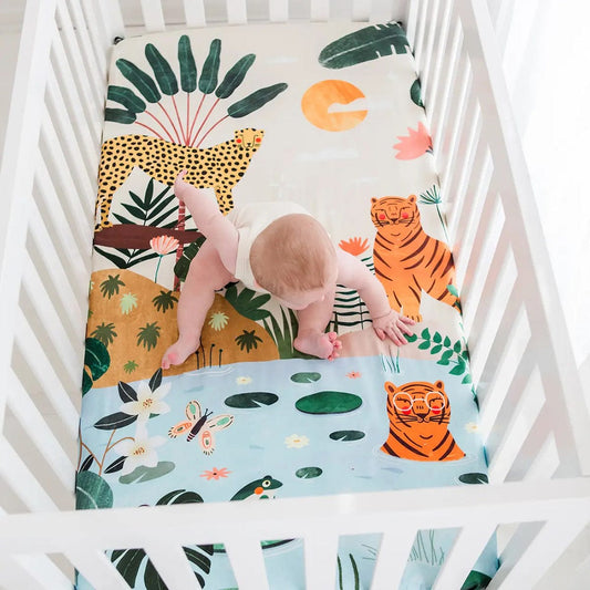 Rookie Humans Cotton Sateen Crib Sheet - In The Jungle - LAURA001