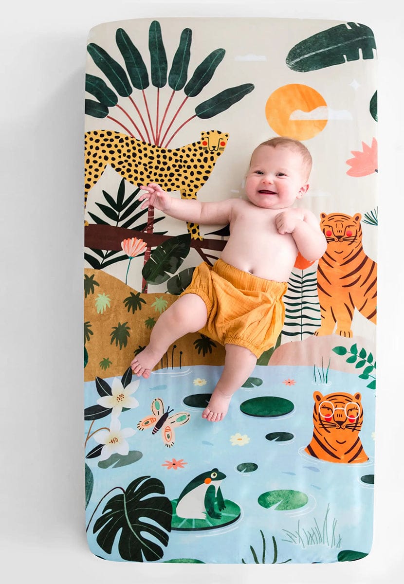 Rookie Humans Cotton Sateen Crib Sheet - In The Jungle - LAURA001