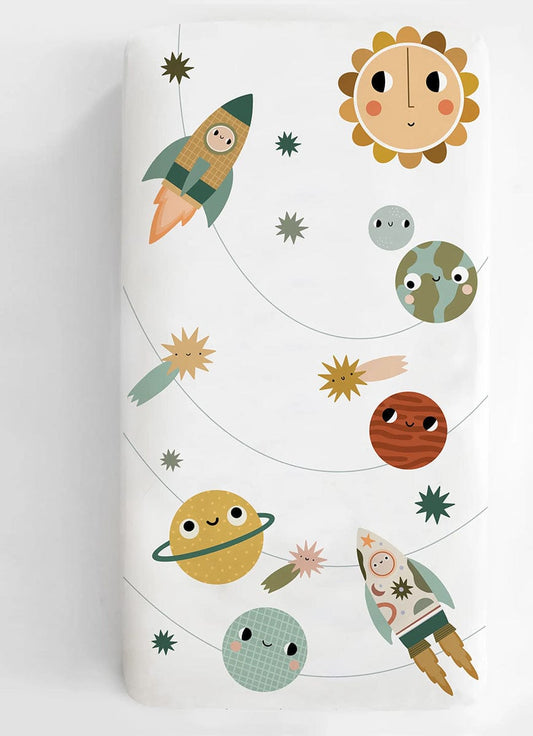 Rookie Humans Cotton Sateen Crib Sheet - Space Explorer - SPACE001