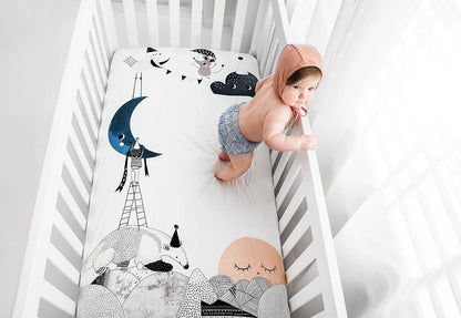 Rookie Humans Cotton Sateen Crib Sheet - The Moon's Birthday - SWANTJE002