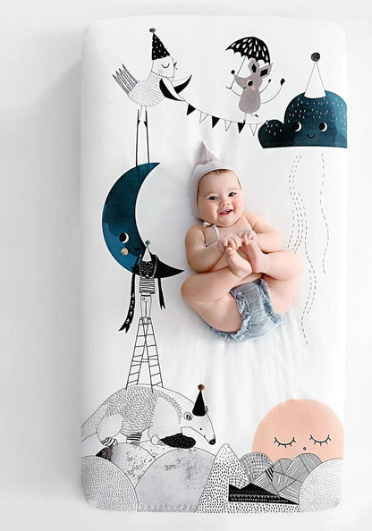 Rookie Humans Cotton Sateen Crib Sheet - The Moon's Birthday - SWANTJE002
