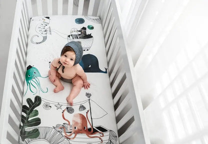 Rookie Humans Cotton Sateen Crib Sheet - Underwater Love - SWANTJE003