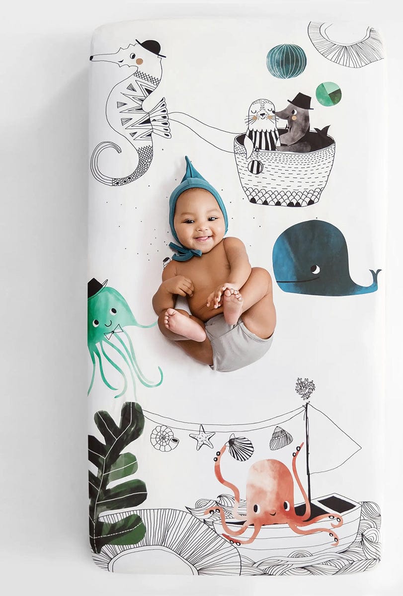 Rookie Humans Cotton Sateen Crib Sheet - Underwater Love - SWANTJE003