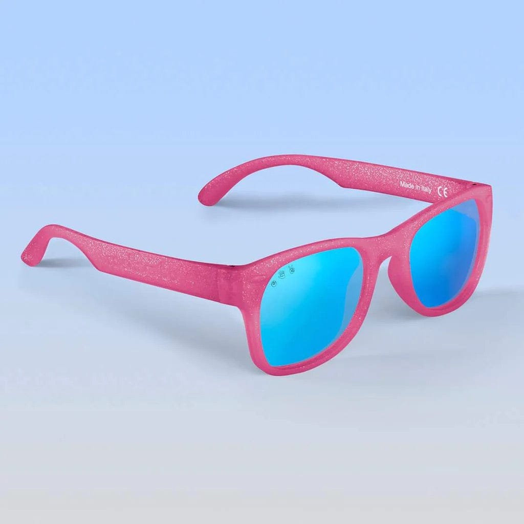 Roshambo Eyewear Polarized Toddler Sunglasses - Kelly Kapowski - Pink Glitter / Mirrored Blue (2-4 years) - T-M-B-KELLY-GLITTER