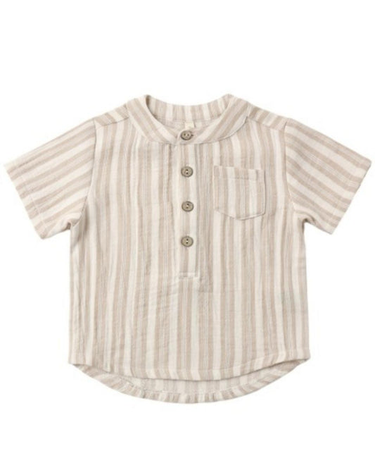 Quincy Mae Jaxson Shirt Retro Oat Stripe - Oat, 12-18M