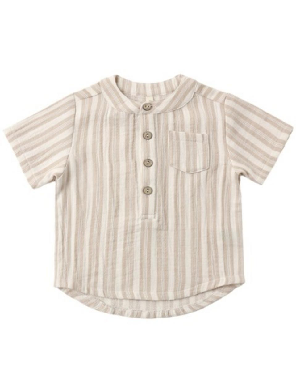 Quincy Mae Jaxson Shirt Retro Oat Stripe - Oat, 6-12M
