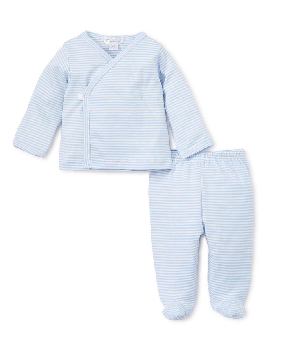 Kissy Kissy Footed Pant Set - Light Blue Stripes, Preemie