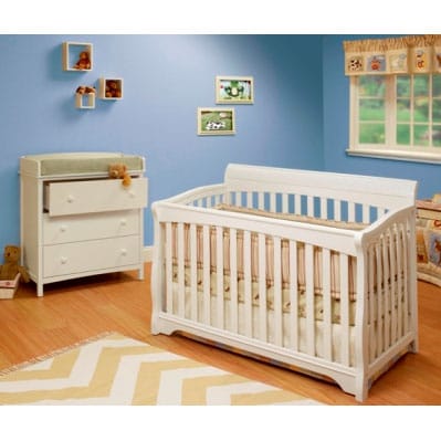 SB2 Florence 2 Piece Nursery Set in White - Crib & Simple 3 Drawer Dresser - 535-1015-WH