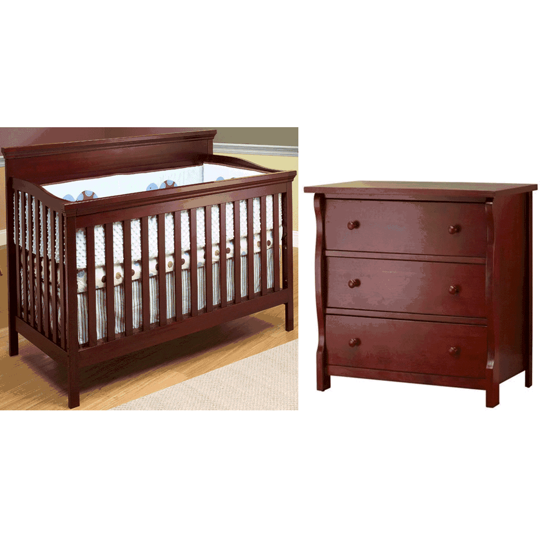SB2 Katherine 2 Piece Nursery Set in Merlot - Crib & Princeton 3 Drawer Dresser - 325-1115-M
