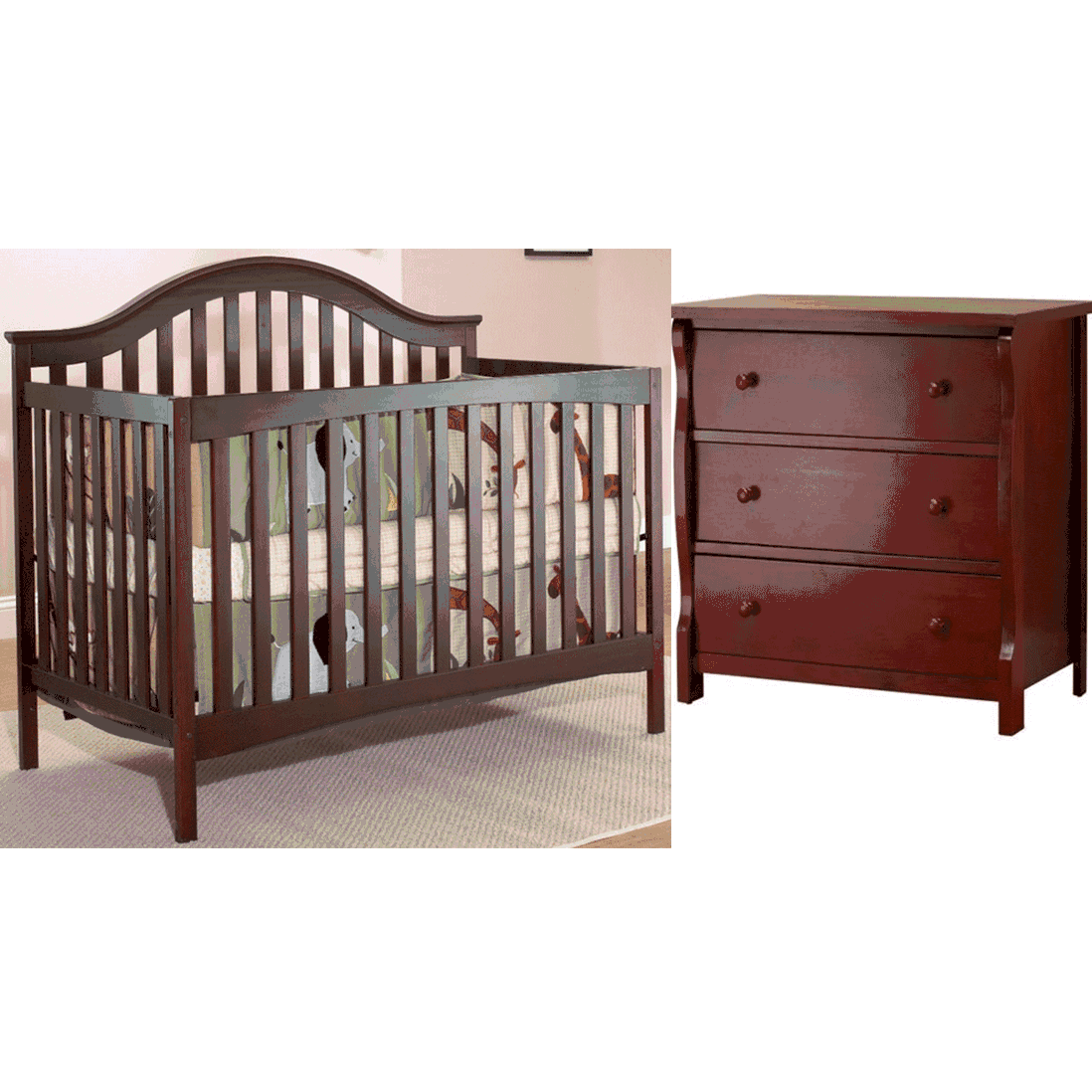 SB2 Lynn 2 Piece Nursery Set in Merlot - Crib & Princeton 3 Drawer Dresser - 425-1115-M