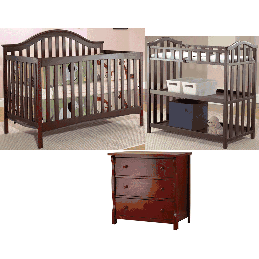 SB2 Lynn 3 Piece Nursery Set in Merlot - Crib, Princeton 3 Drawer Dresser & Dressing Table - 425-1115-25-M