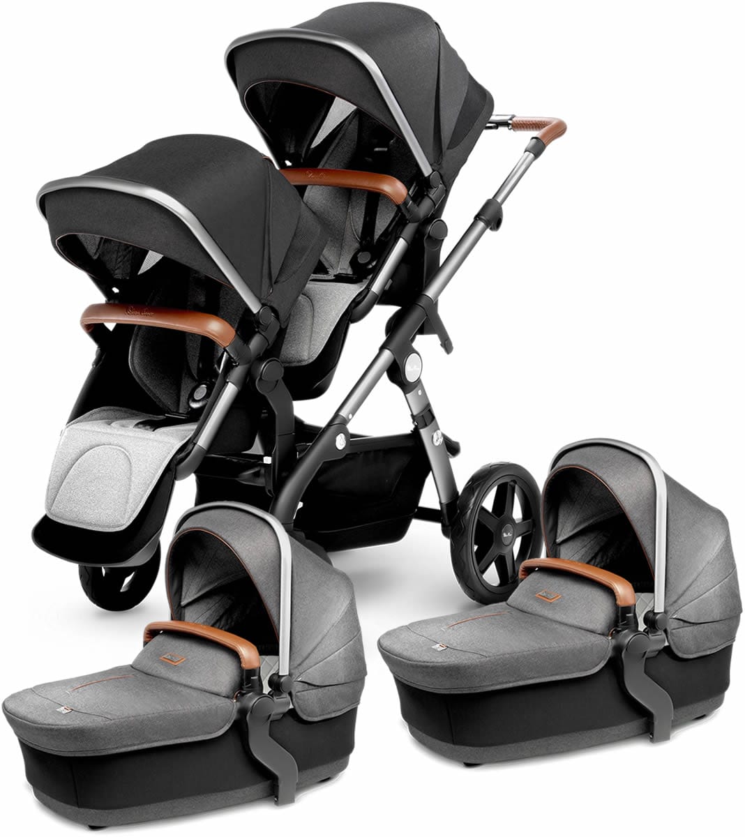 Silver Cross 2019 / 2020 Wave Twin Stroller - Granite - SX2170-GRUS-TWIN