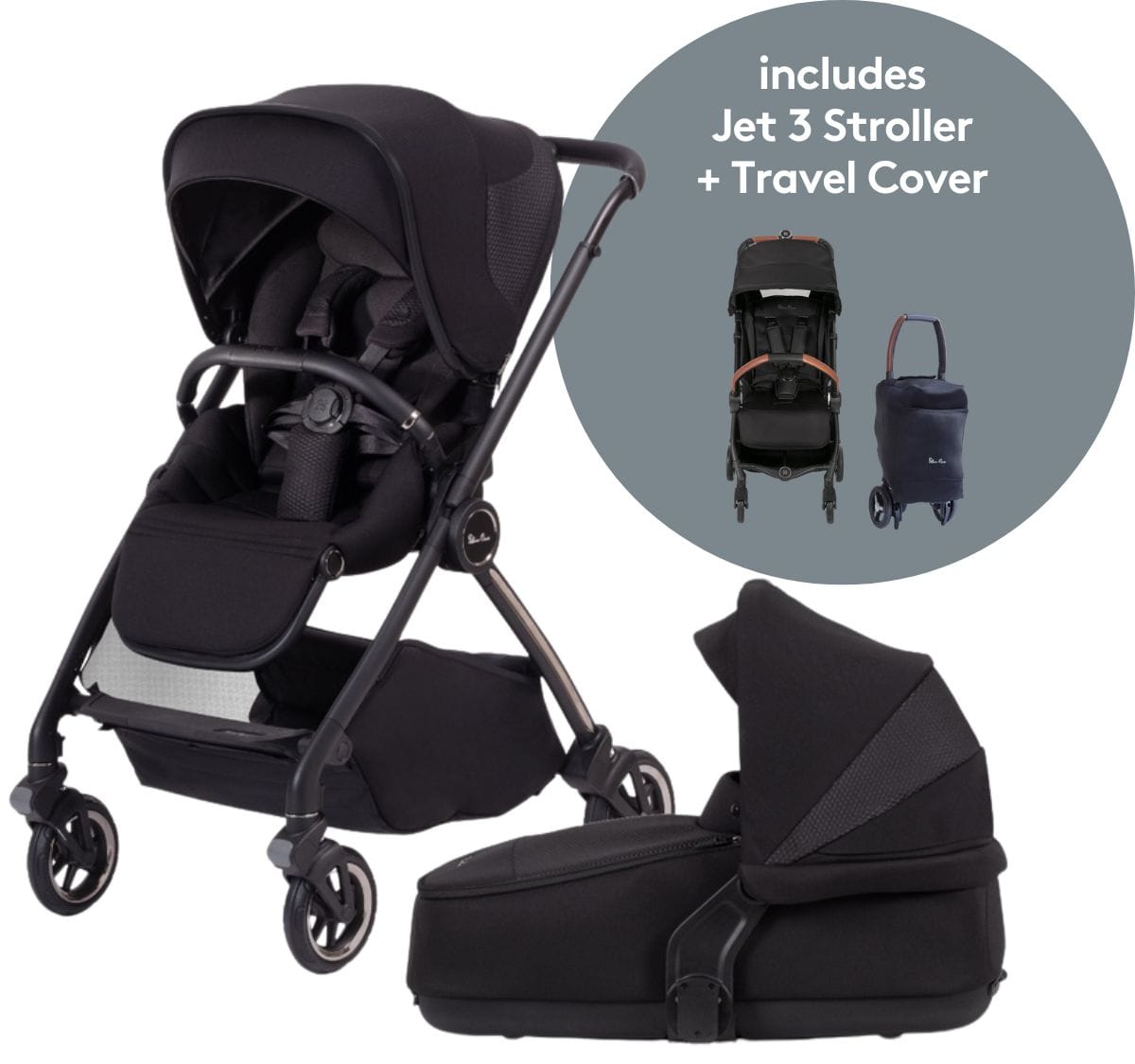 Silver Cross Dune & Jet 3 Newborn Stroller Bundle - Space / Black - SX2268-SPUS-SX2271-SPUS-SX2275-BKUS