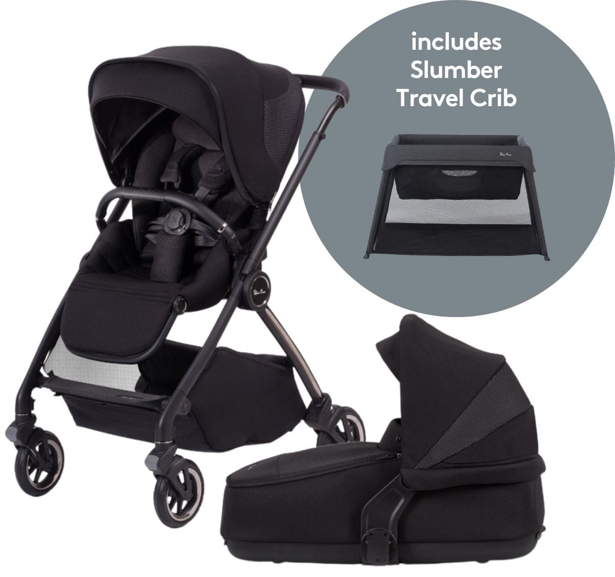 Silver Cross Dune Stroller + Bassinet + Slumber Travel Crib Bundle - Space / Carbon - SX2268-SPUS-SX2271-SPUS-SX8138-00US