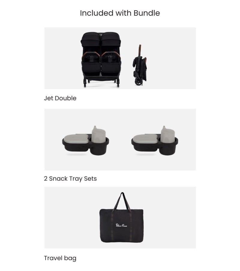 Silver Cross Jet Lightweight Double Stroller + Essentials Bundle - Black - SX2335-BKUC
