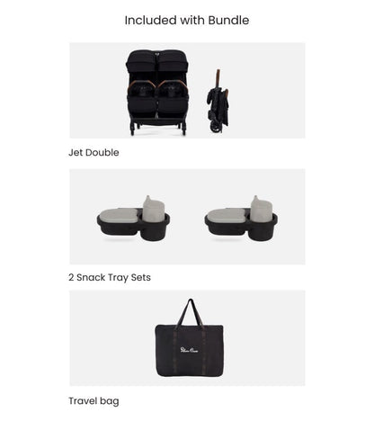 Silver Cross Jet Lightweight Double Stroller + Essentials Bundle - Black - SX2335-BKUC