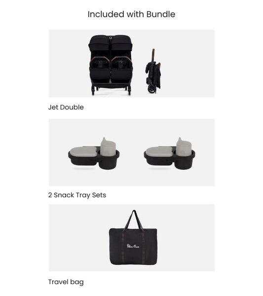 Silver Cross Jet Lightweight Double Stroller + Essentials Bundle - Black - SX2335-BKUC