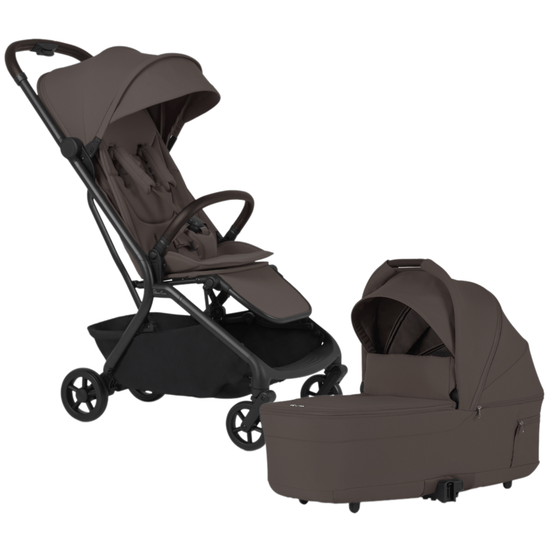 Silver Cross Nia Compact Travel Stroller + Bassinet Bundle - Chocolate - SX2347-CTUC-SX2348-CTUS