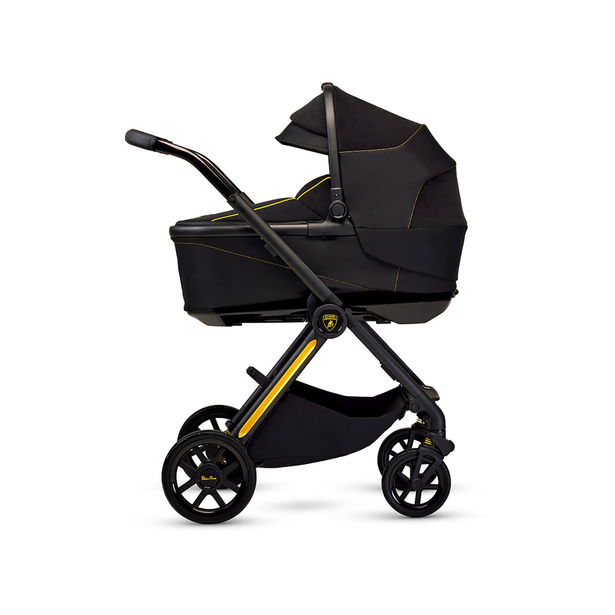 Silver Cross and Lamborghini collaboration black and yellow pram