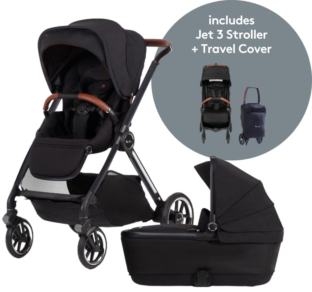 Silver Cross Reef & Jet 3 Newborn Stroller Bundle - Orbit / Black - SX2272-OB-SX2274-OBUS-SX2275-BKUS