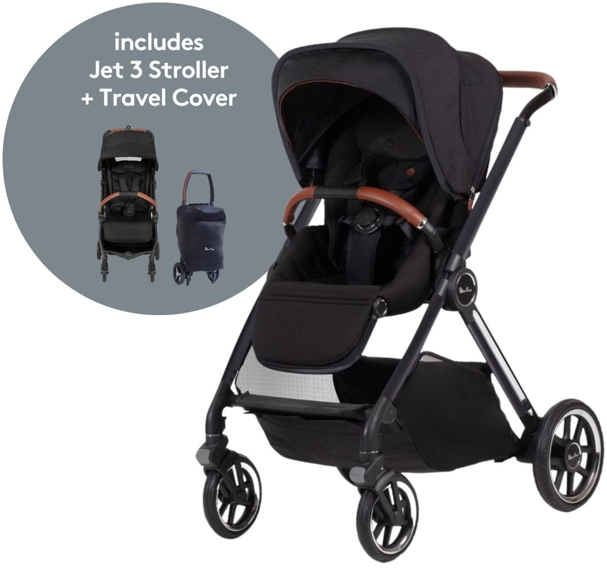 Silver Cross Reef & Jet 3 Stroller Bundle - Orbit / Black - SX2272-OBUS-SX2275-BKUS