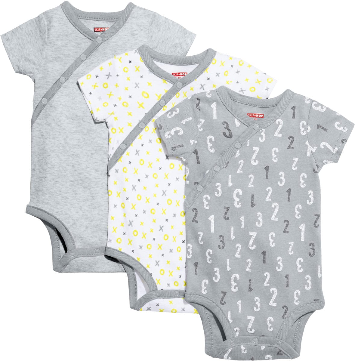 Skip Hop ABC-123 Short Sleeve Bodysuit Set, 3-Pack - Grey (Newborn) - 279402-NB