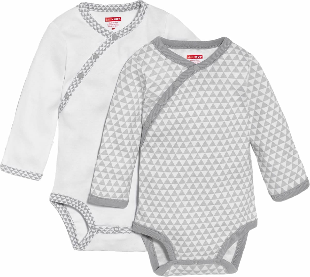 Skip Hop Petite Triangles 2-Pack Long Sleeve Bodysuits - Grey (3 Months) - 279275-3M