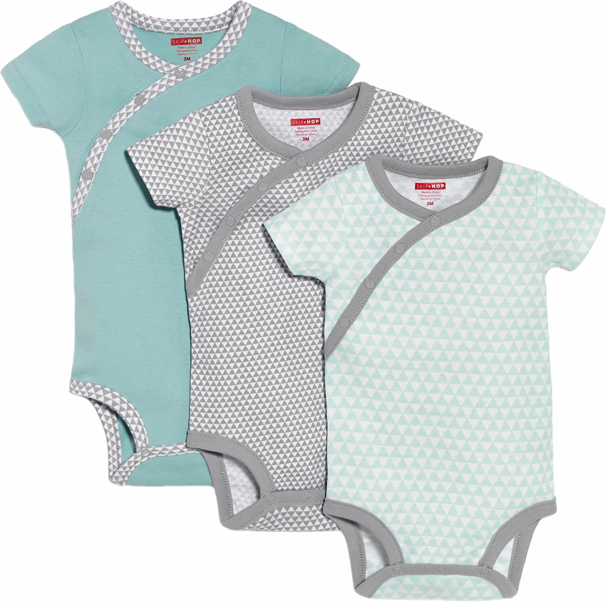Skip Hop Petite Triangles 3-Pack Short Sleeve Bodysuits - Blue (9 Months) - 279285-9M