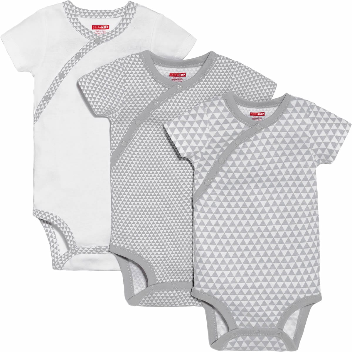 Skip Hop Petite Triangles 3-Pack Short Sleeve Bodysuits - Grey (Newborn) - 279290-NB