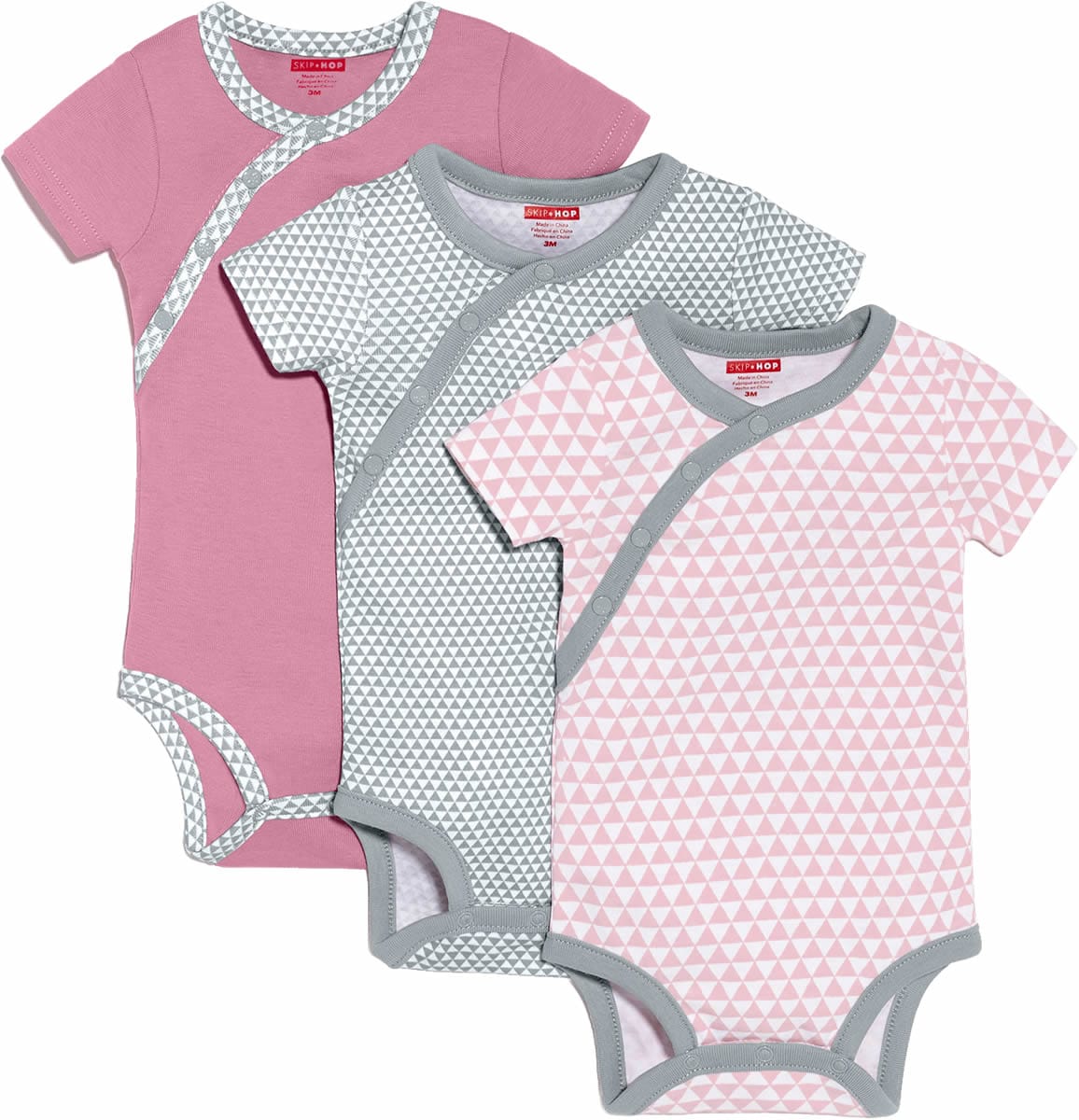 Skip Hop Petite Triangles 3-Pack Short Sleeve Bodysuits - Pink (3 Months) - 279280-3M