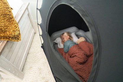 SlumberPod Privacy Canopy with Fan + SlumberTot Inflatable Toddler Bed Bundle - Black / Gray - SLU-BLA-GRA-C-ST-GRA-TEA