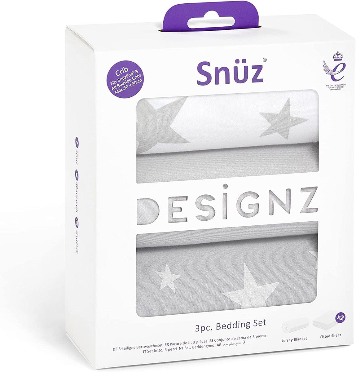 Snuz 3 Piece SnuzPod Crib Bedding Set - Grey Star - bd028ab