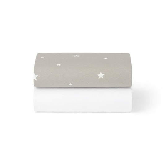 Snuz Bassinet Fitted Sheets, 2 Pack - Grey/Star - USBD028BR