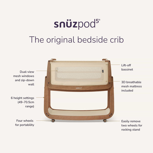 Snuz SnuzPod 5 Bedside Bassinet - Walnut - USFN050N