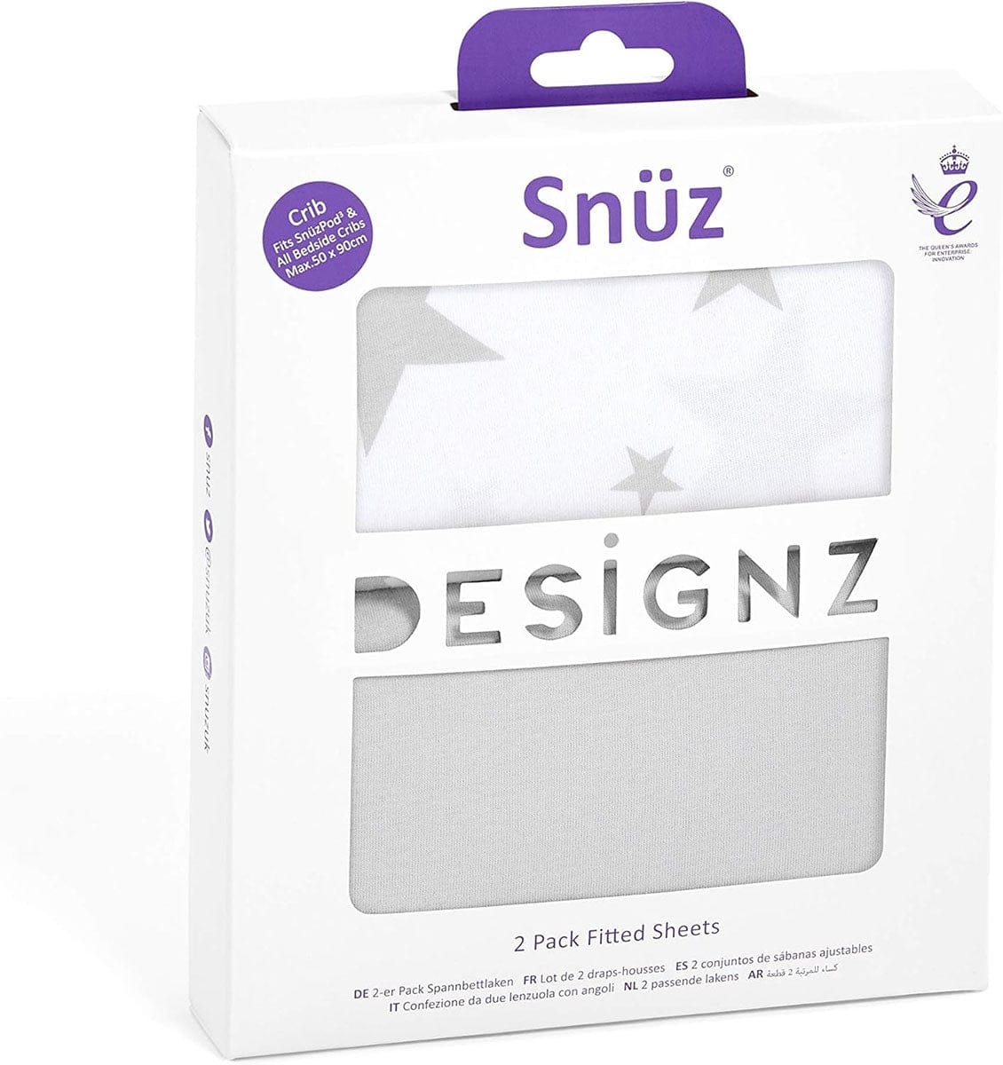 Snuz SnuzPod Crib Fitted Sheets, 2 Pack - Grey Star - BD028BB