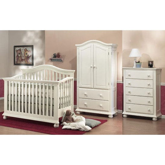 Sorelle Vista 3 Piece Nursery Set in French White - Crib, 5 Drawer Dresser & Armoire - 261V2610V2641FW