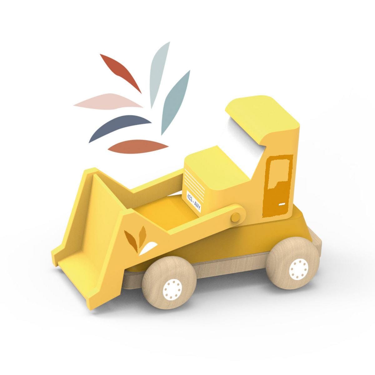 Speedy Monkey yellow wooden toy dump truck with natural wood wheels