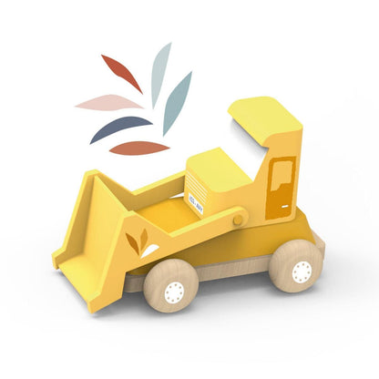 Speedy Monkey yellow wooden toy dump truck with natural wood wheels